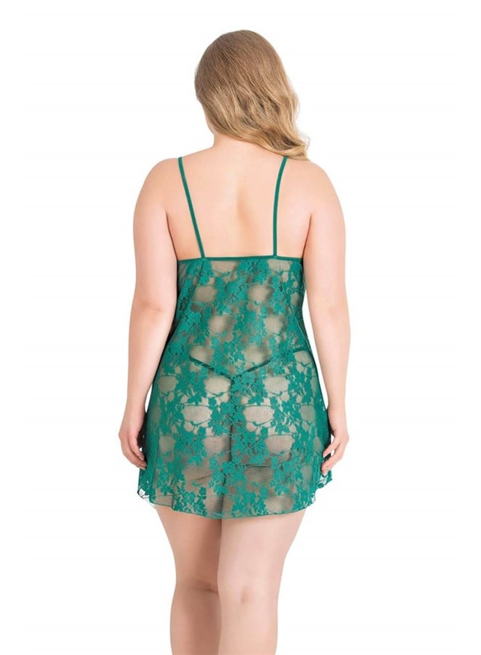 Büyük Beden Zümrüt Kısa Tül Gecelik