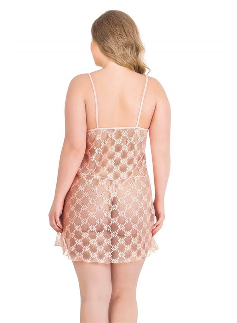 Büyük Beden Somon Kısa Tül Gecelik