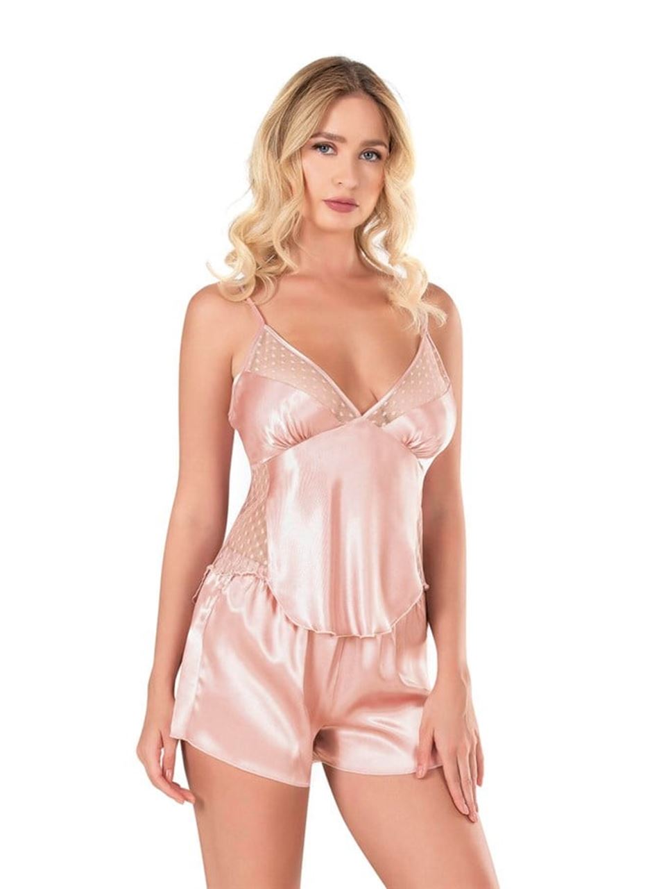 Koyu Pudra Saten Babydoll Şort Takımı