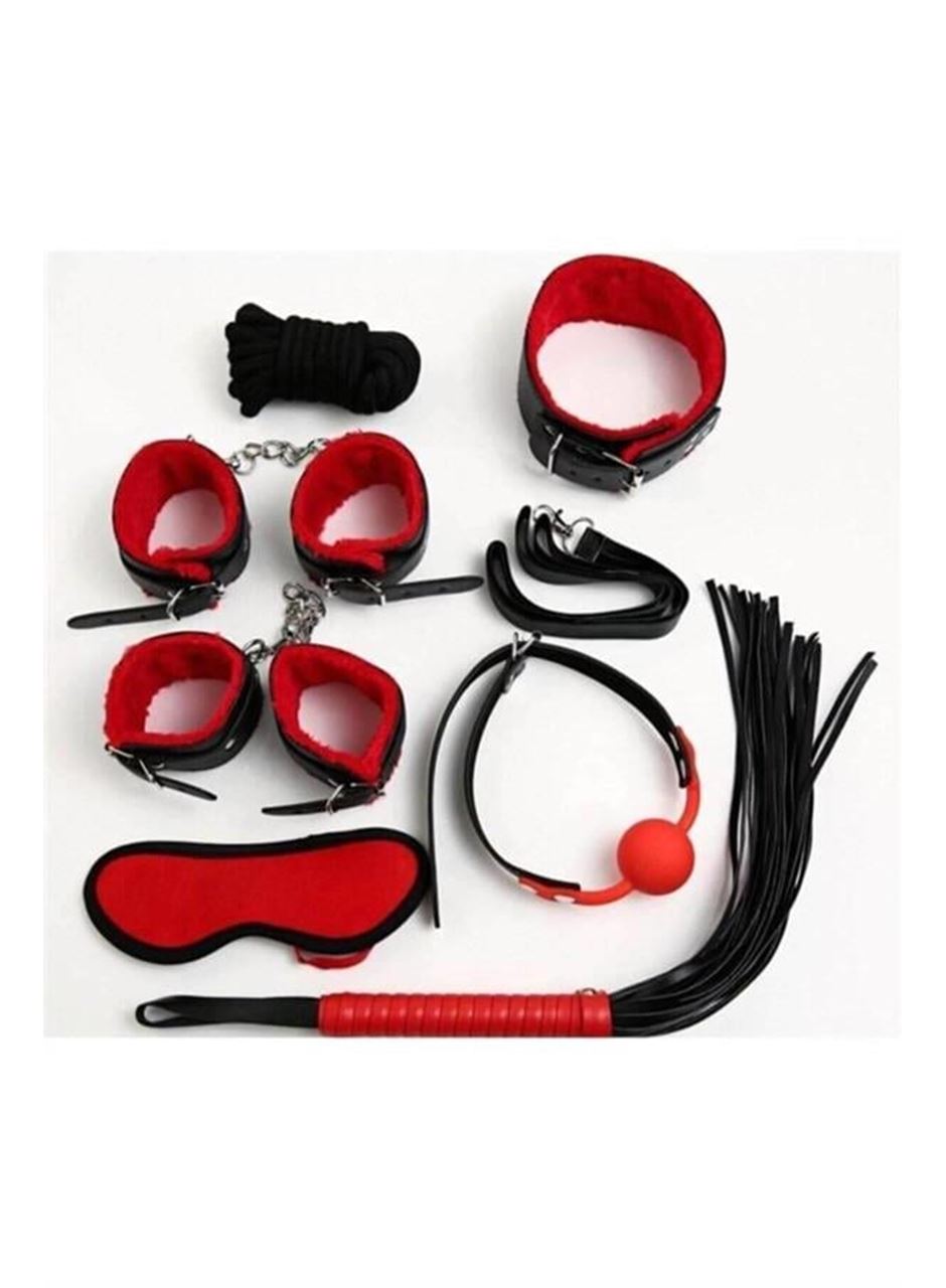 Kırmızı/Siyah İçi Tüylü Deri 7'li Harness Set
