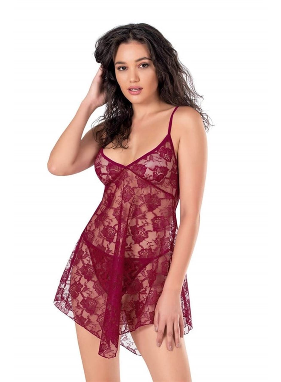 Bordo Kısa Tül Gecelik