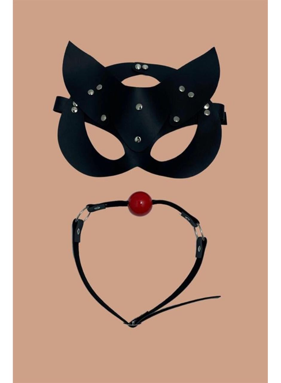 Siyah Deri Maske ve Ağız Topu Herness Aksesuar