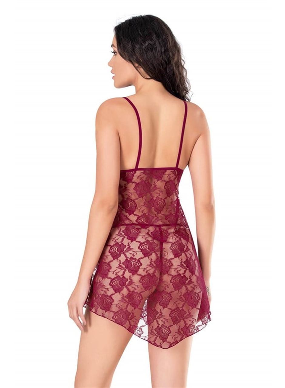 Bordo Kısa Tül Gecelik