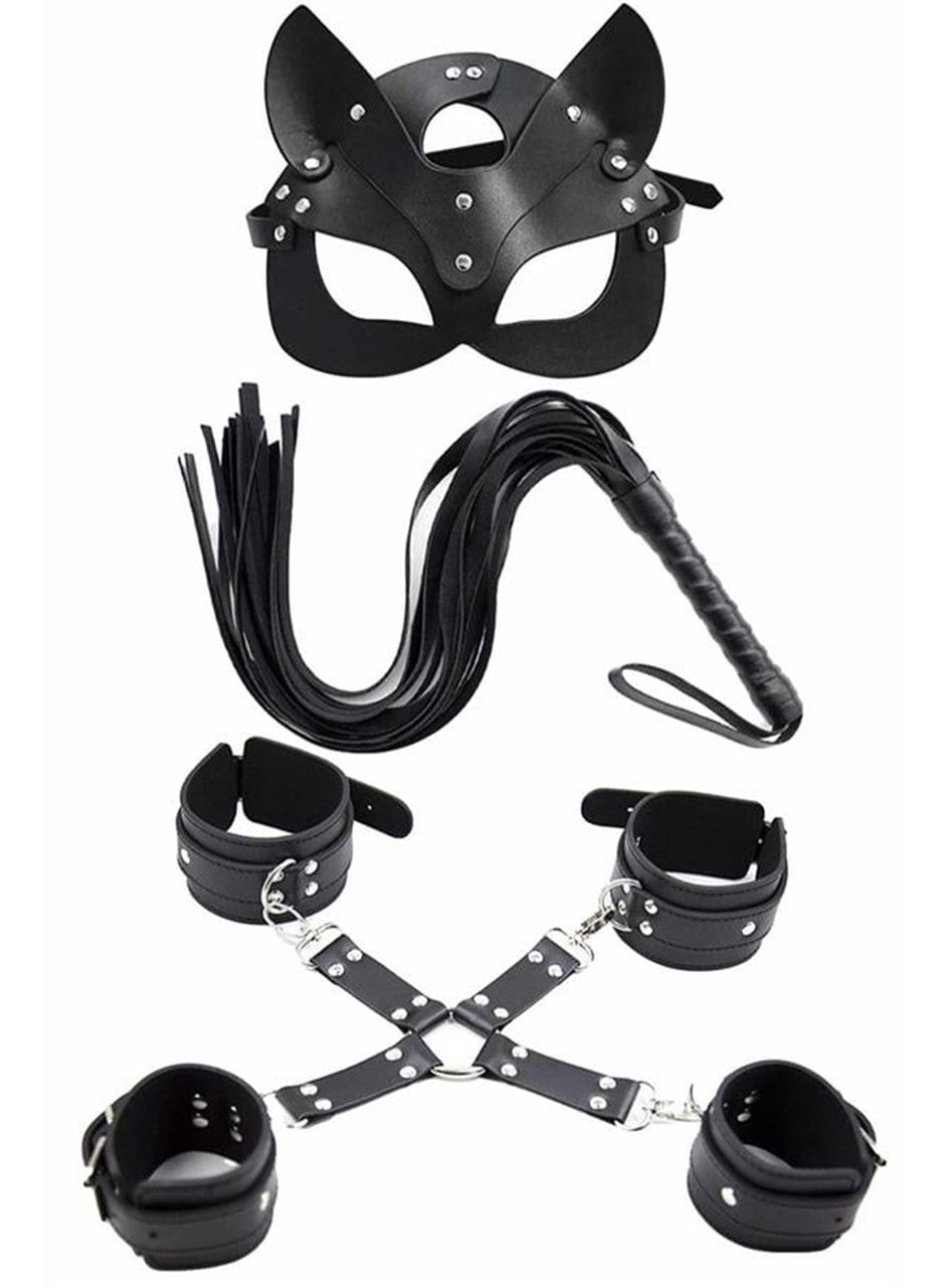 Maske Kırbaç Bileklik 5 Li Harness Deri Set