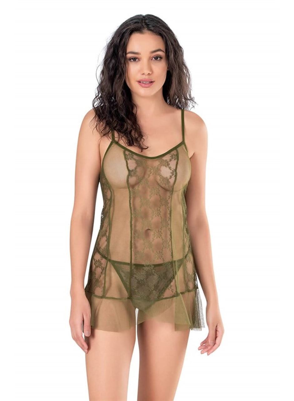 Haki Kısa Tül Gecelik