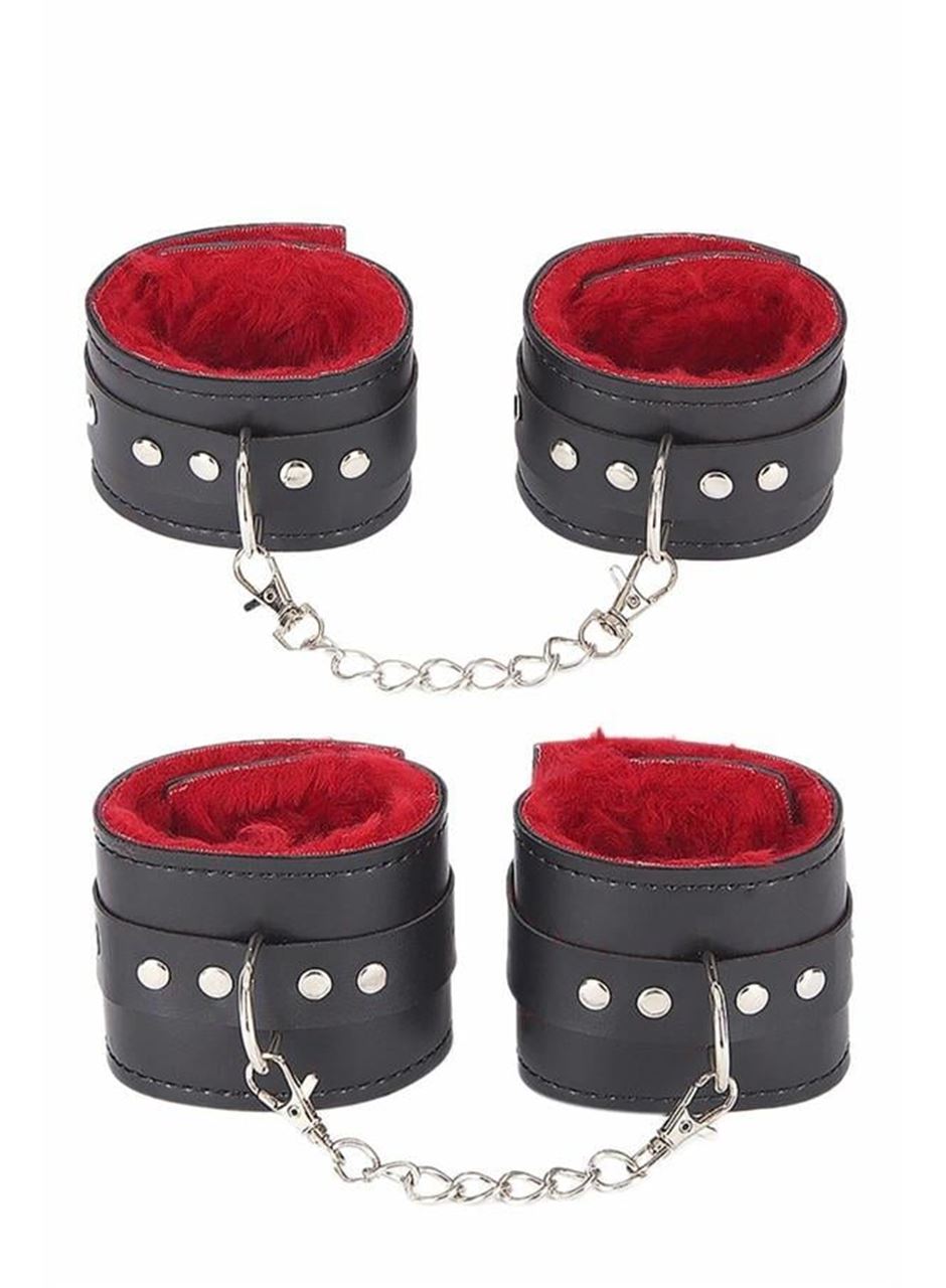 İçi Kırmızı Tüylü Kol Bacak Kelepce Set