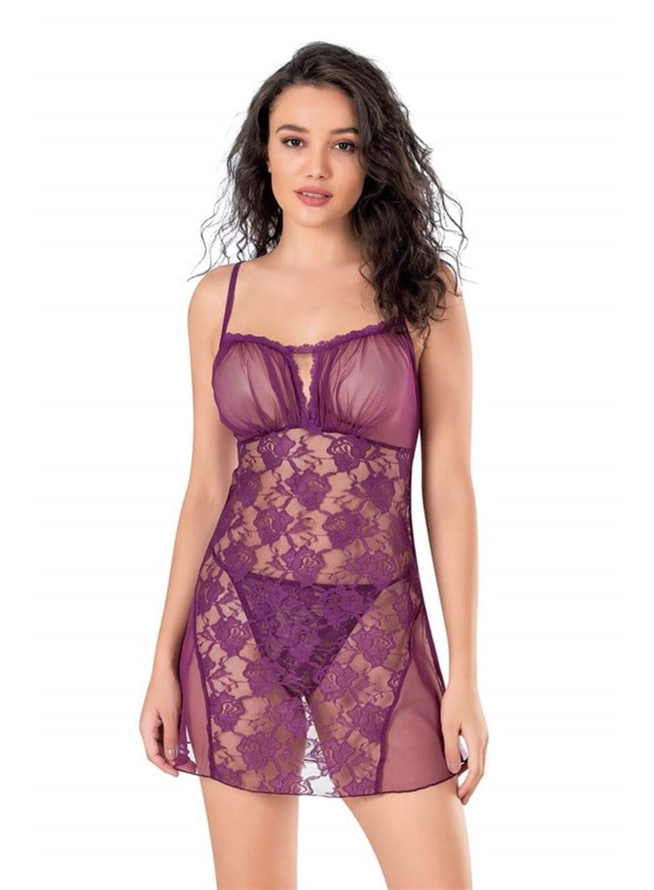 Mor Kısa Tül Gecelik