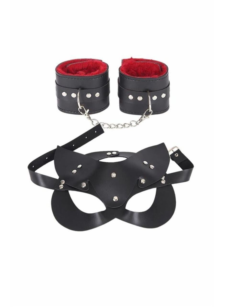 Maske Ve Kelepçe Deri Harness Fantezi Set