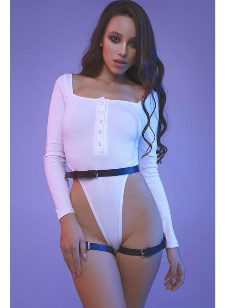 Deri Fantezi Zincirli Tek Bacak Jartiyer SEXİ H0015