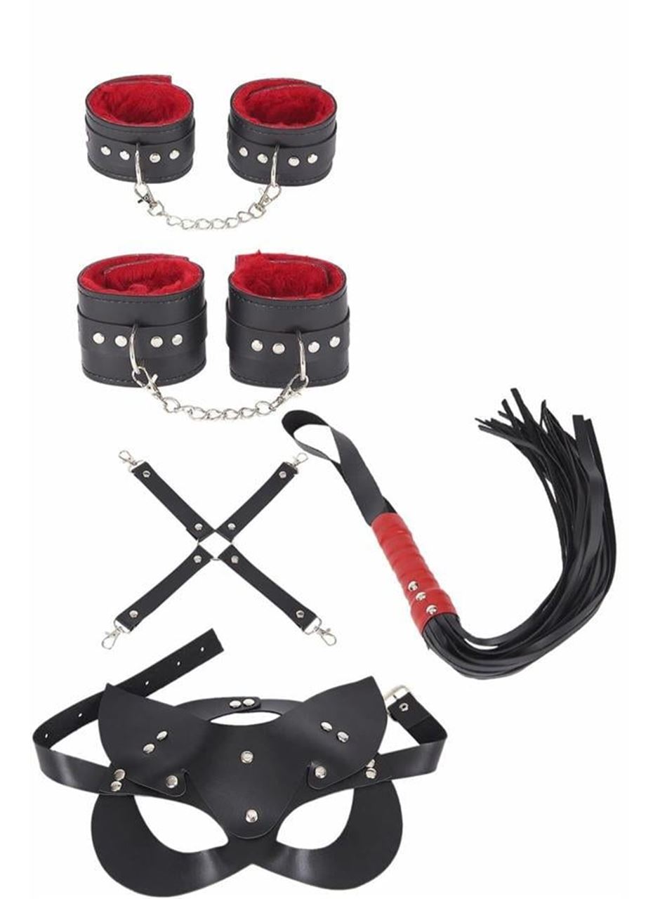 4'lü Kol Bacak Kırbaç Maske Deri Aksesuar Set