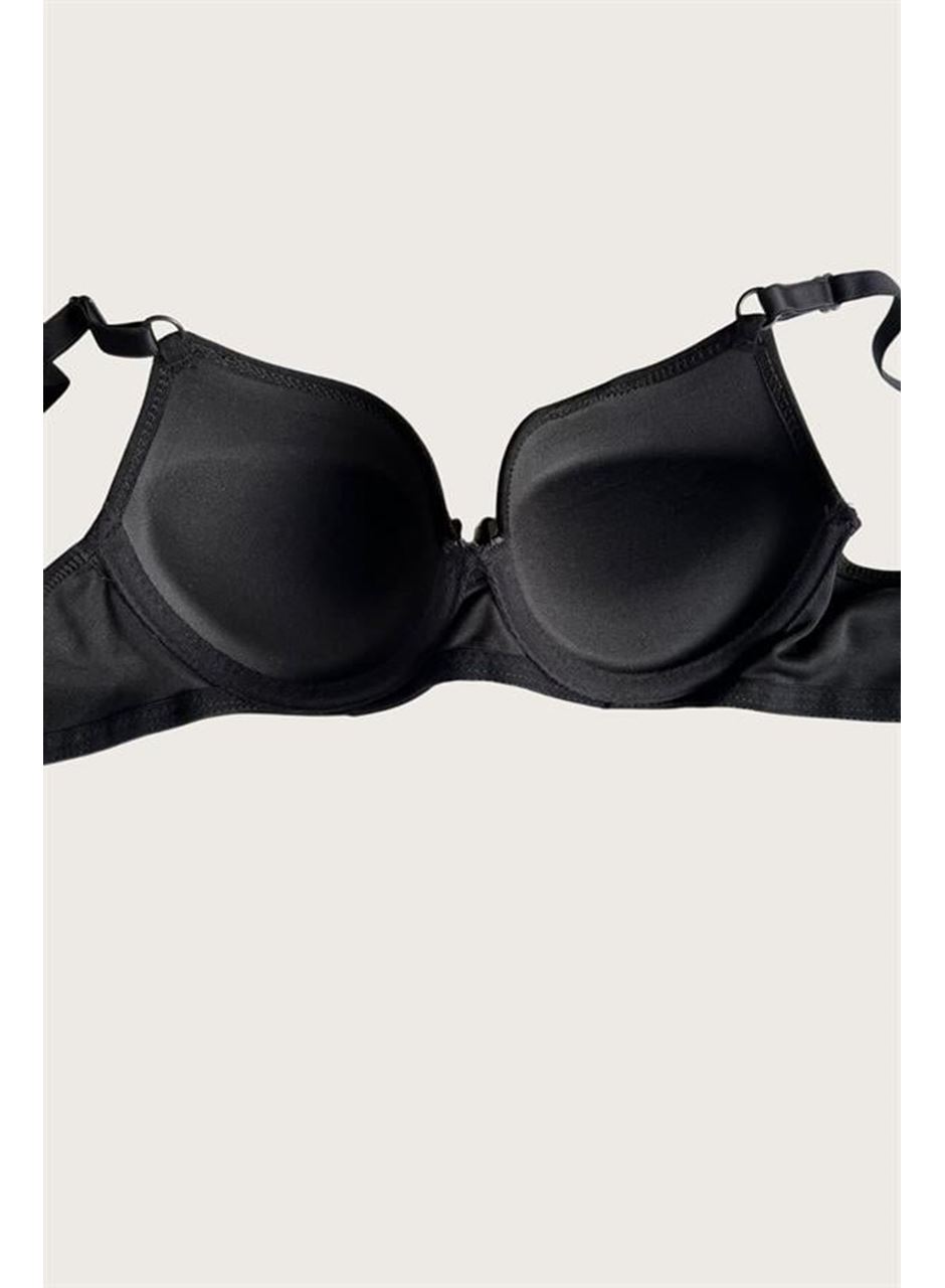 Siyah-Kırmızı 2'li Mikro Kumaş Push Up Dolgulu Balenli Günlük Destekli Sütyen