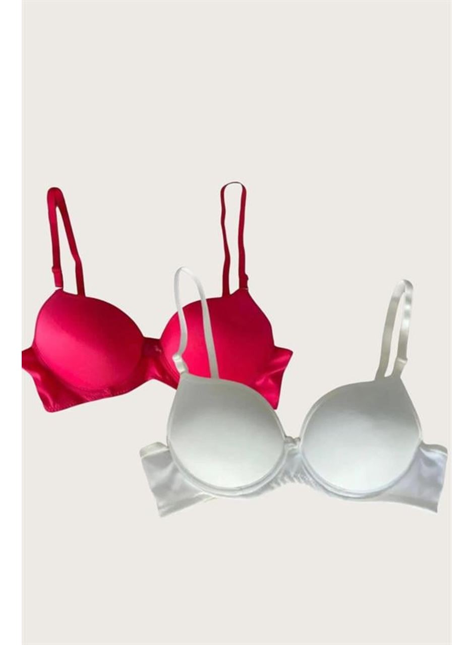 Beyaz-Kırmızı 2'li Mikro Kumaş İçi Boş Balenli Günlük  Desteksiz Sütyen
