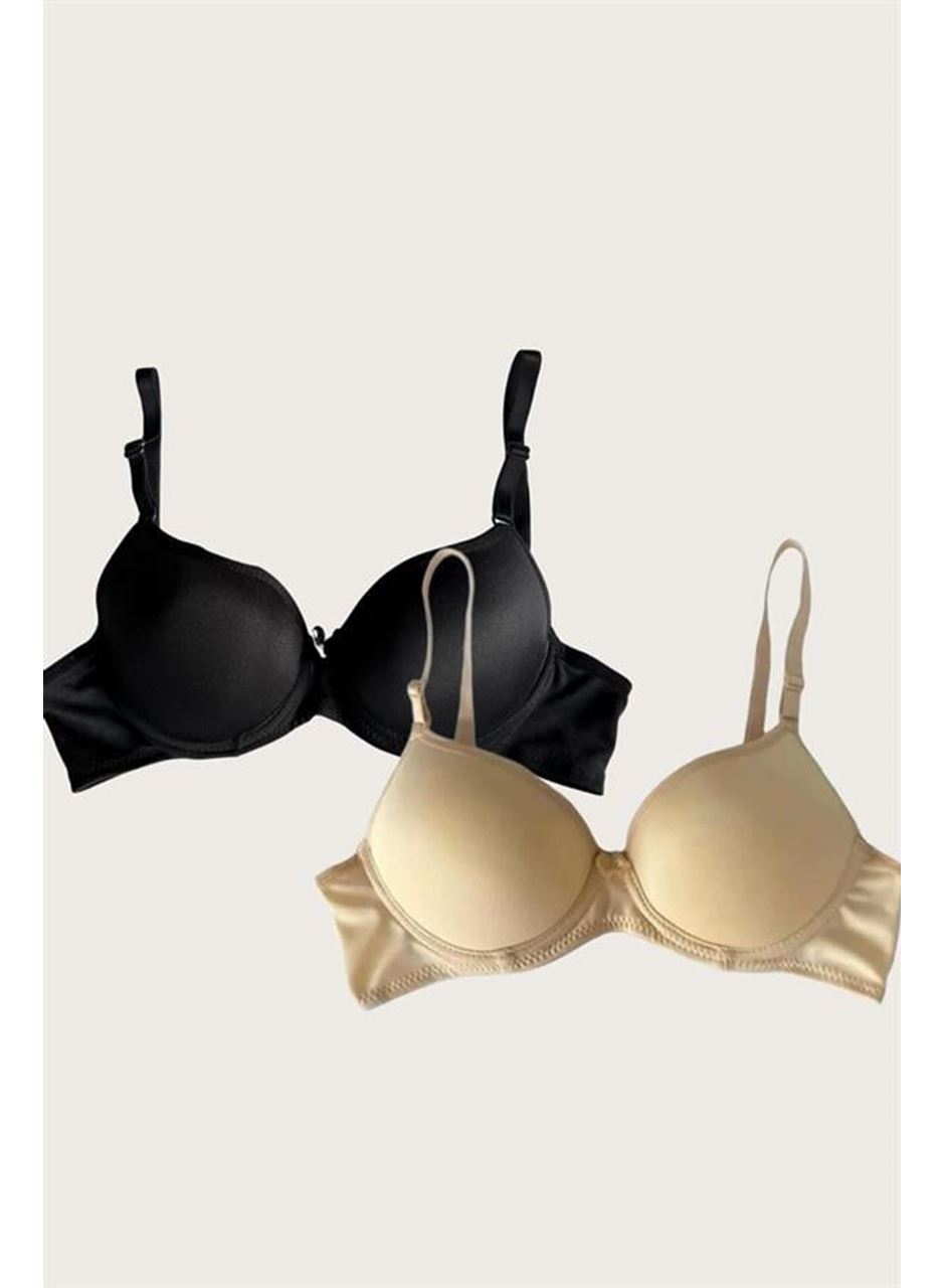 Ten-Siyah 2'li Mikro Kumaş İçi Boş Balenli Günlük Desteksiz Sütyen