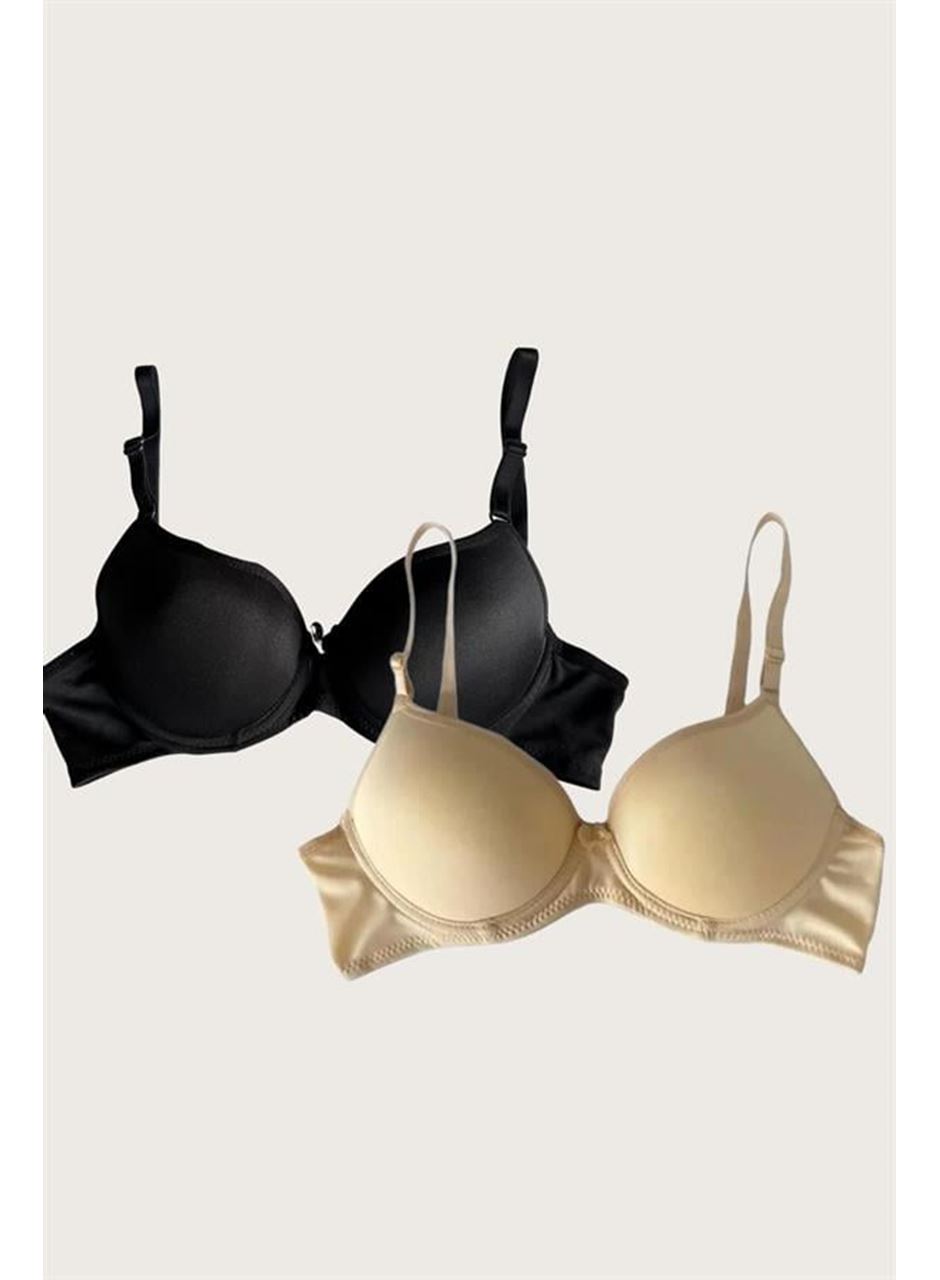 Ten-Siyah 2'li Mikro Kumaş İçi Boş Balenli Günlük Desteksiz Sütyen