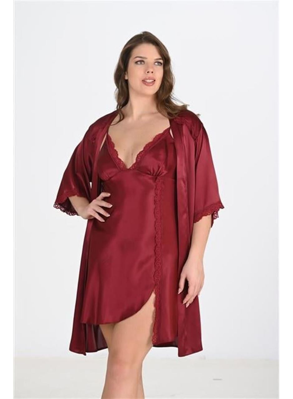 Büyük Beden 2li Bordo Sabahlık Takımı Bigsize