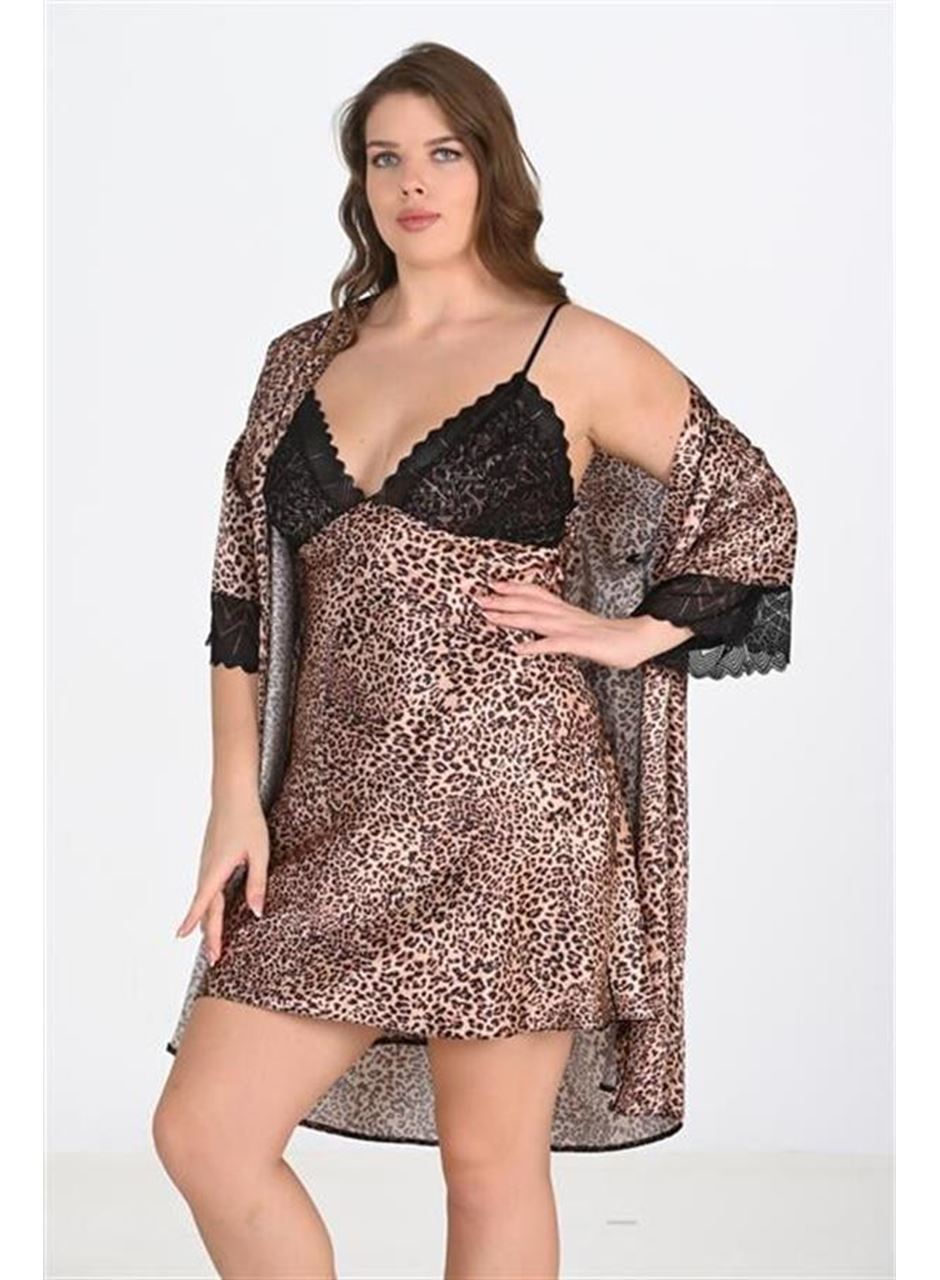 Büyük Beden 2li Leopar Sabahlık Takımı Bigsize 6203