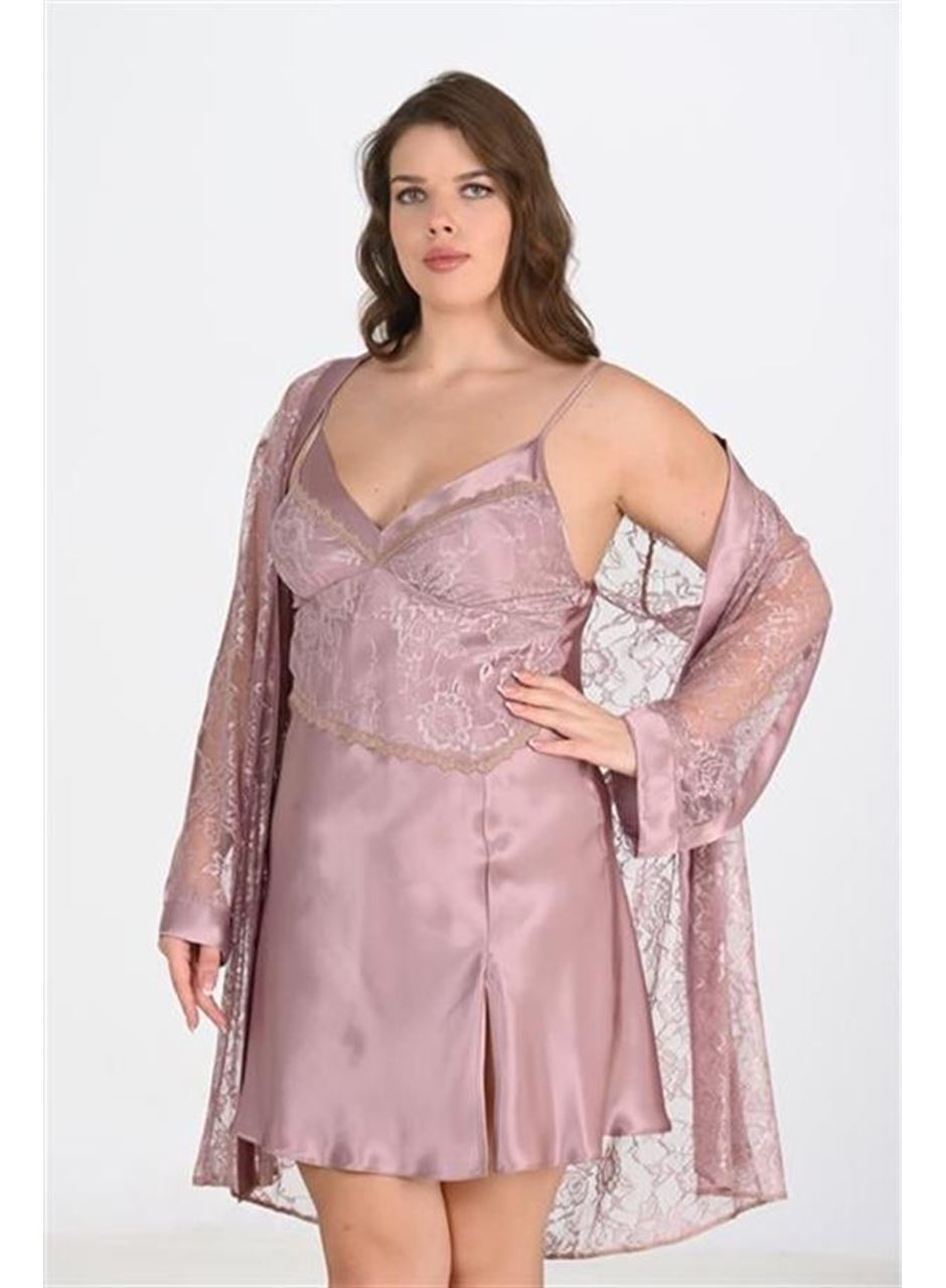 Büyük Beden 2li Vizon Sabahlık Takımı Bigsize 6205