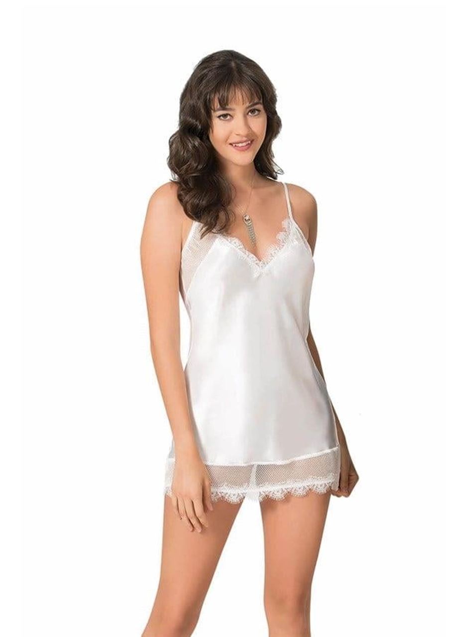 Ekru Kısa Saten Gecelik