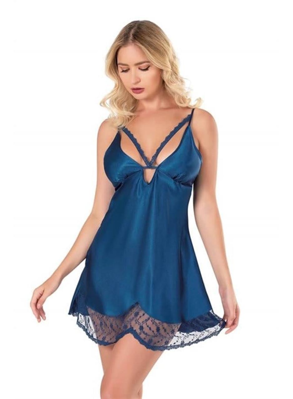 Petrol Saten Gecelik