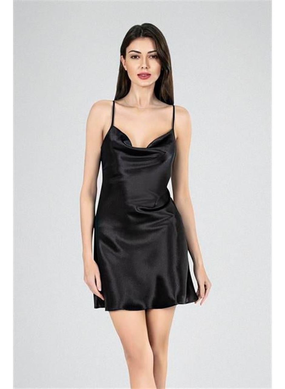 Kısa Gecelik Degaje Siyah 7740