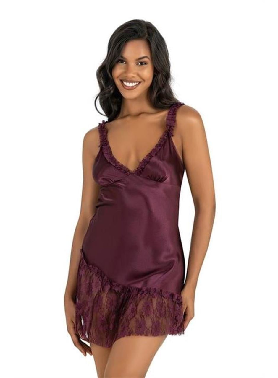 Mürdüm Kısa Saten Gecelik 8238