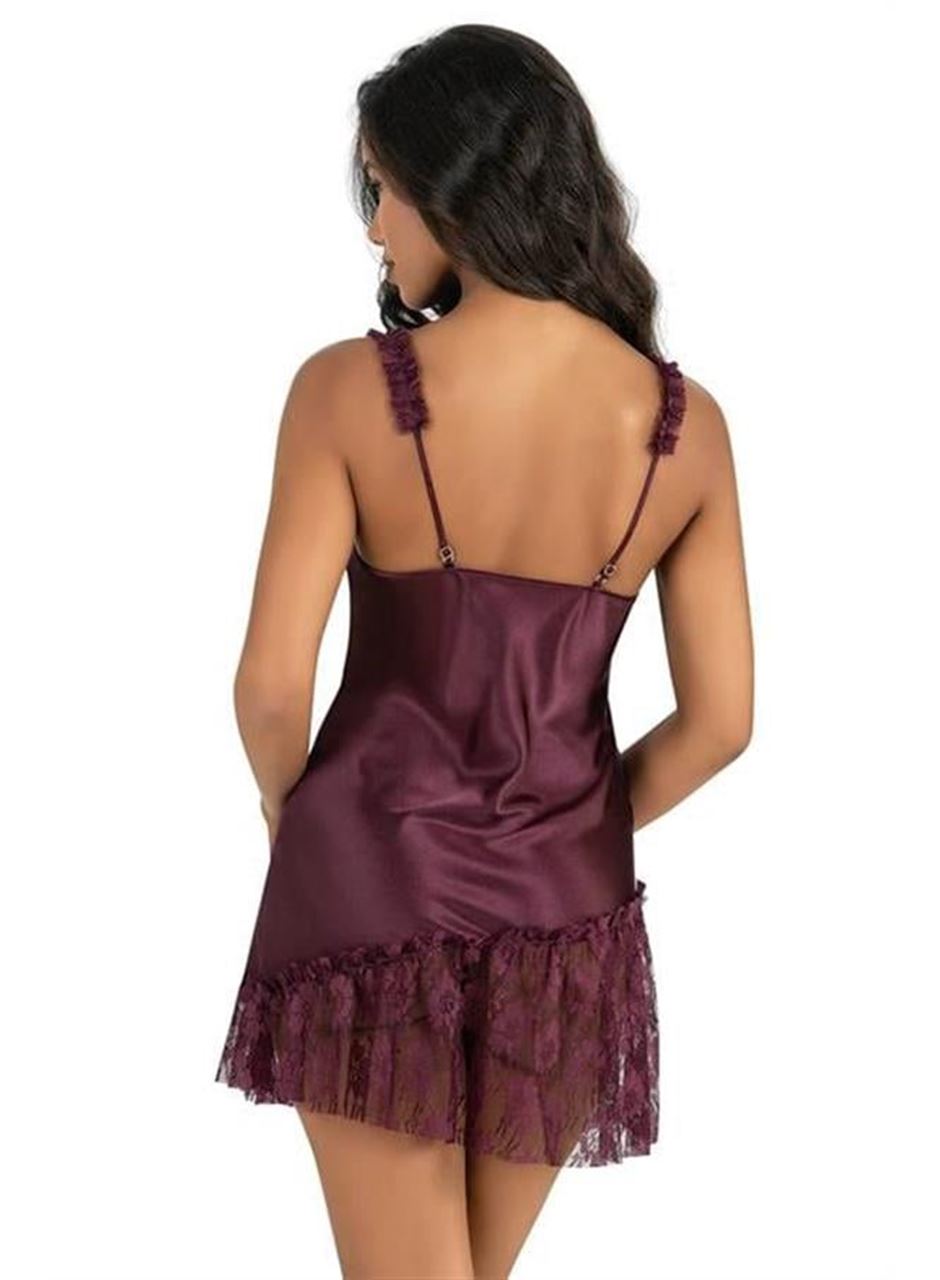 Mürdüm Kısa Saten Gecelik 8238