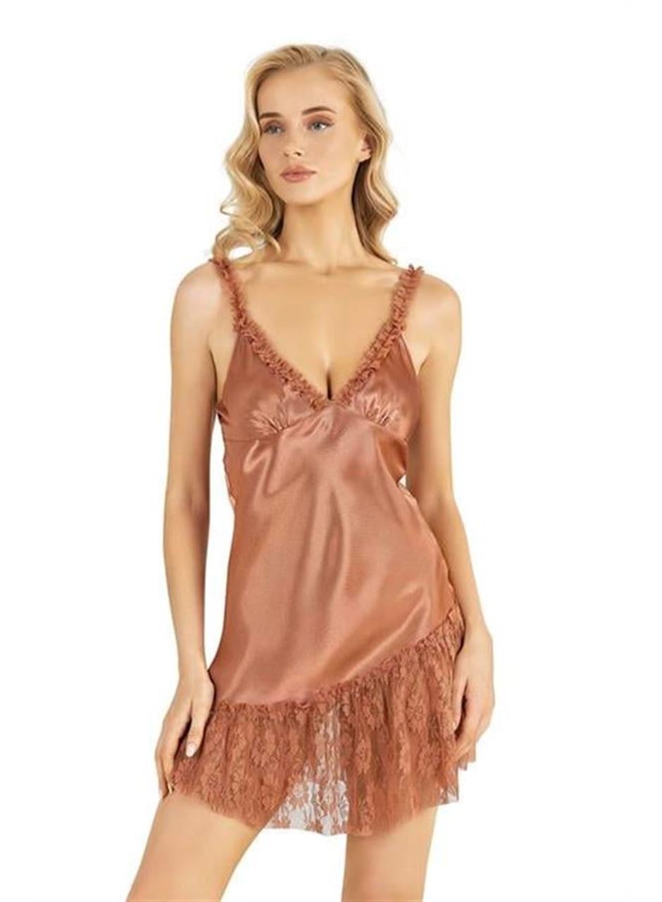 Bakır Kısa Saten Gecelik 8238