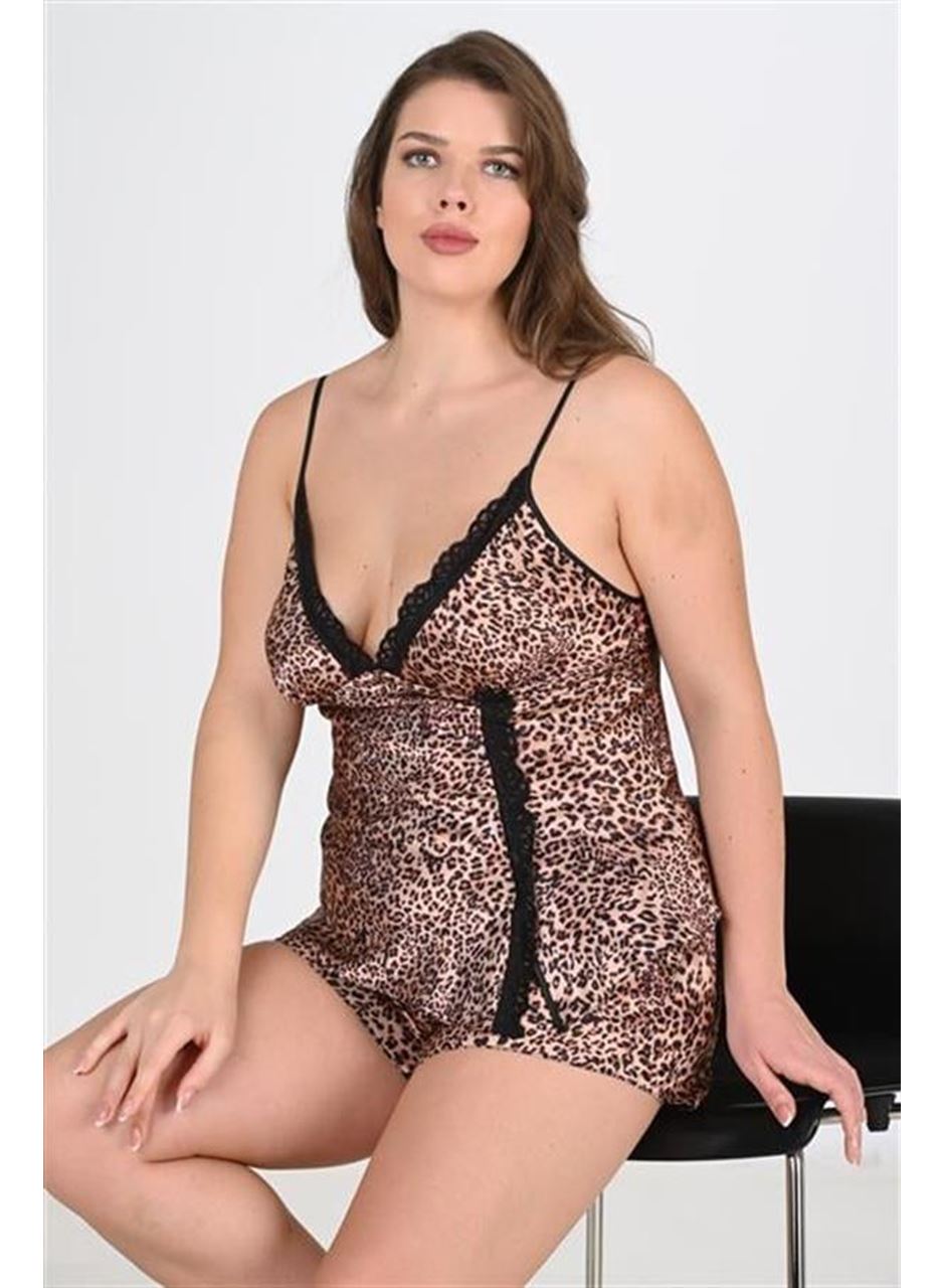 Büyük Beden Leopar Desenli Şort Takımı 1074