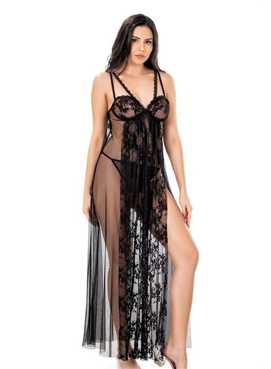 Siyah Kısa Tül Gecelik