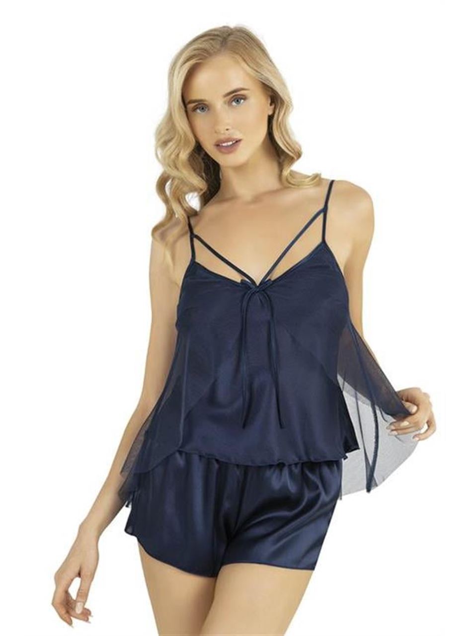 Lacivert Saten Şort Takımı