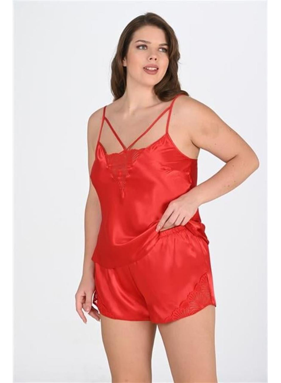 Büyük Beden Kırmızı Şort Takımı 1076