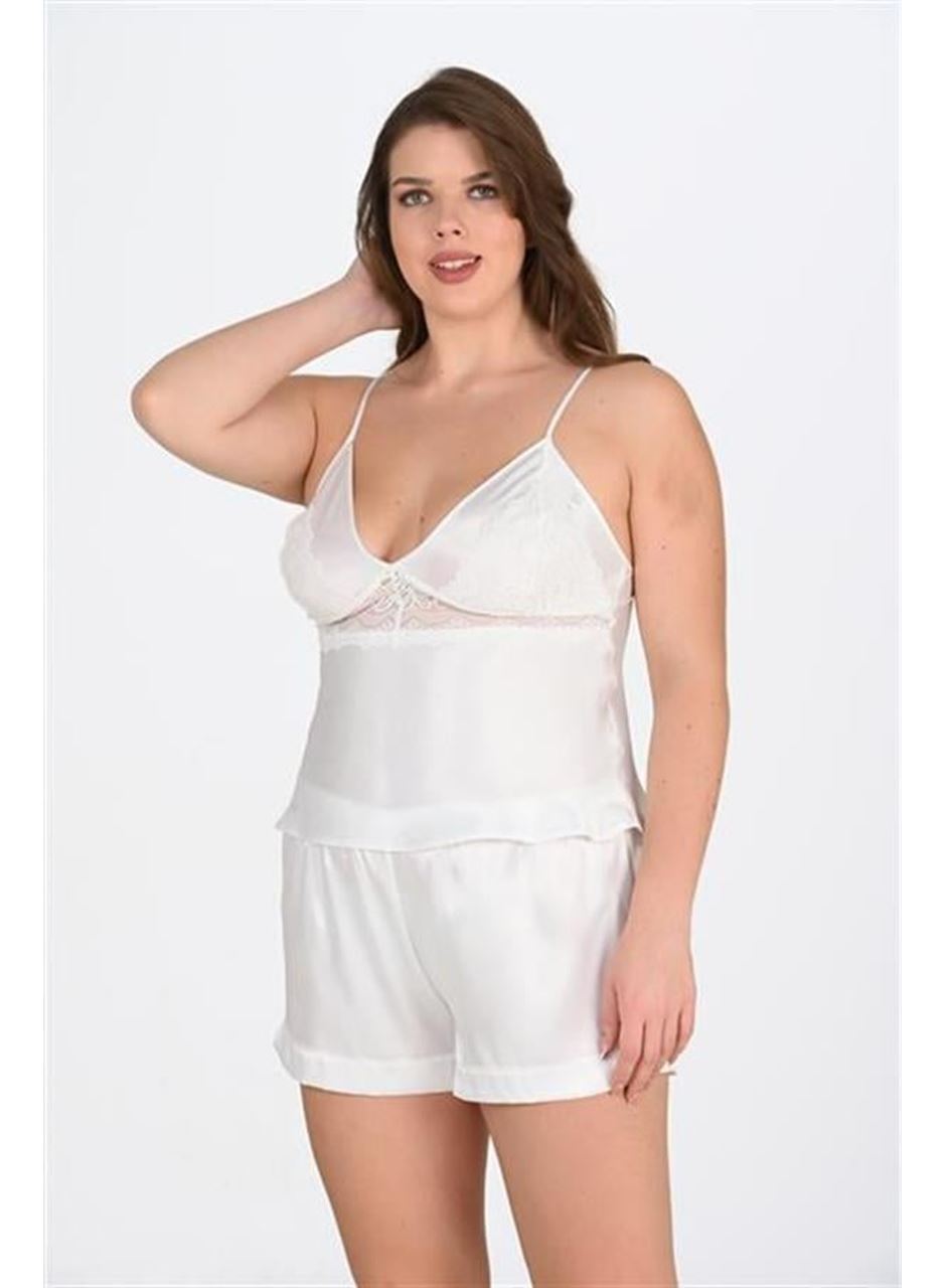 Büyük Beden Ekru Şort Takımı