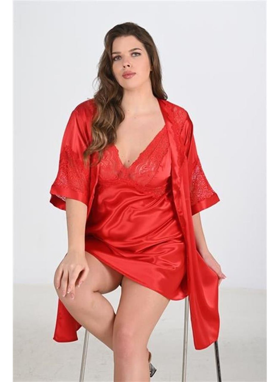 2'li Kırmızı Sabahlık Takımı Bigsize 6207