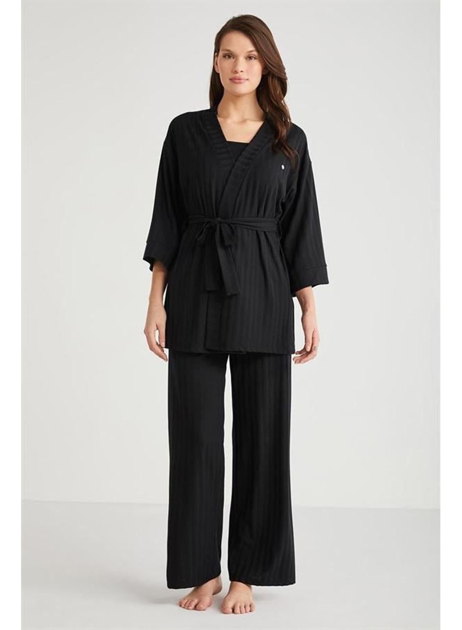 Penye Mood 3'lü Kısa Kol Sabahlık Pijama Takımı