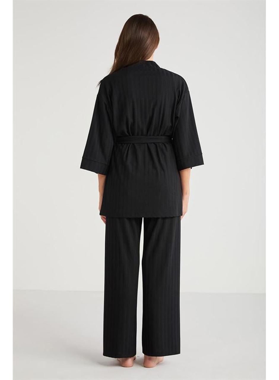 Penye Mood 3'lü Kısa Kol Sabahlık Pijama Takımı