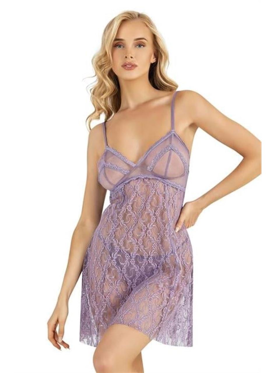 Lila Kısa Tül Gecelik 4222