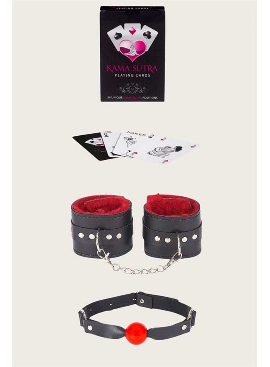 Sexy Görselli Oyun Kartı Kama Sutra Ağız Topu Kelepçe Set