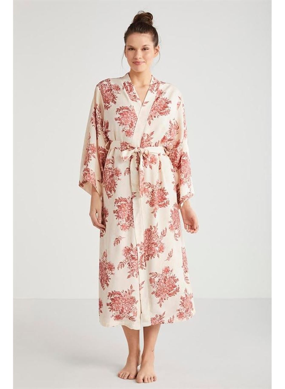 Catherine's %100  Viskon Çiçek Desen 2'li Sabahlık Gecelik Takımı