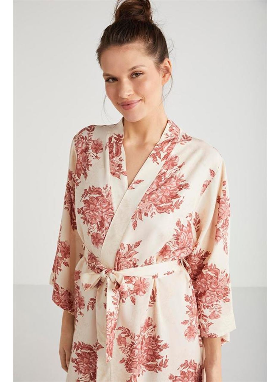Catherine's %100  Viskon Çiçek Desen 2'li Sabahlık Gecelik Takımı