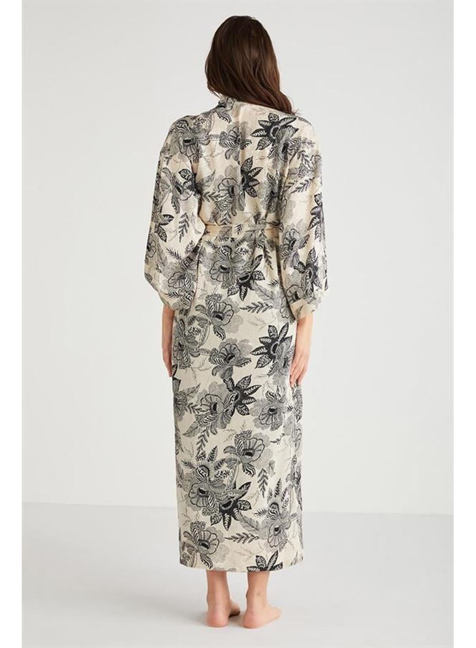 Penye Mood %100  Viskon Çiçek Desen 2'li Sabahlık Gecelik Takımı