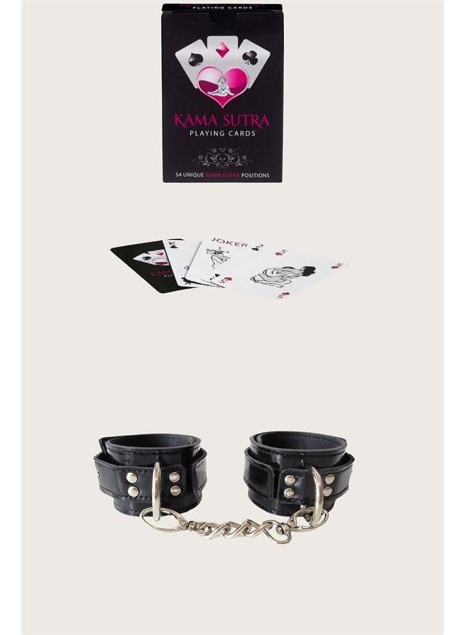 Sexy Görselli Oyun Kartı Kama Sutra Siyah Kelepçe Set
