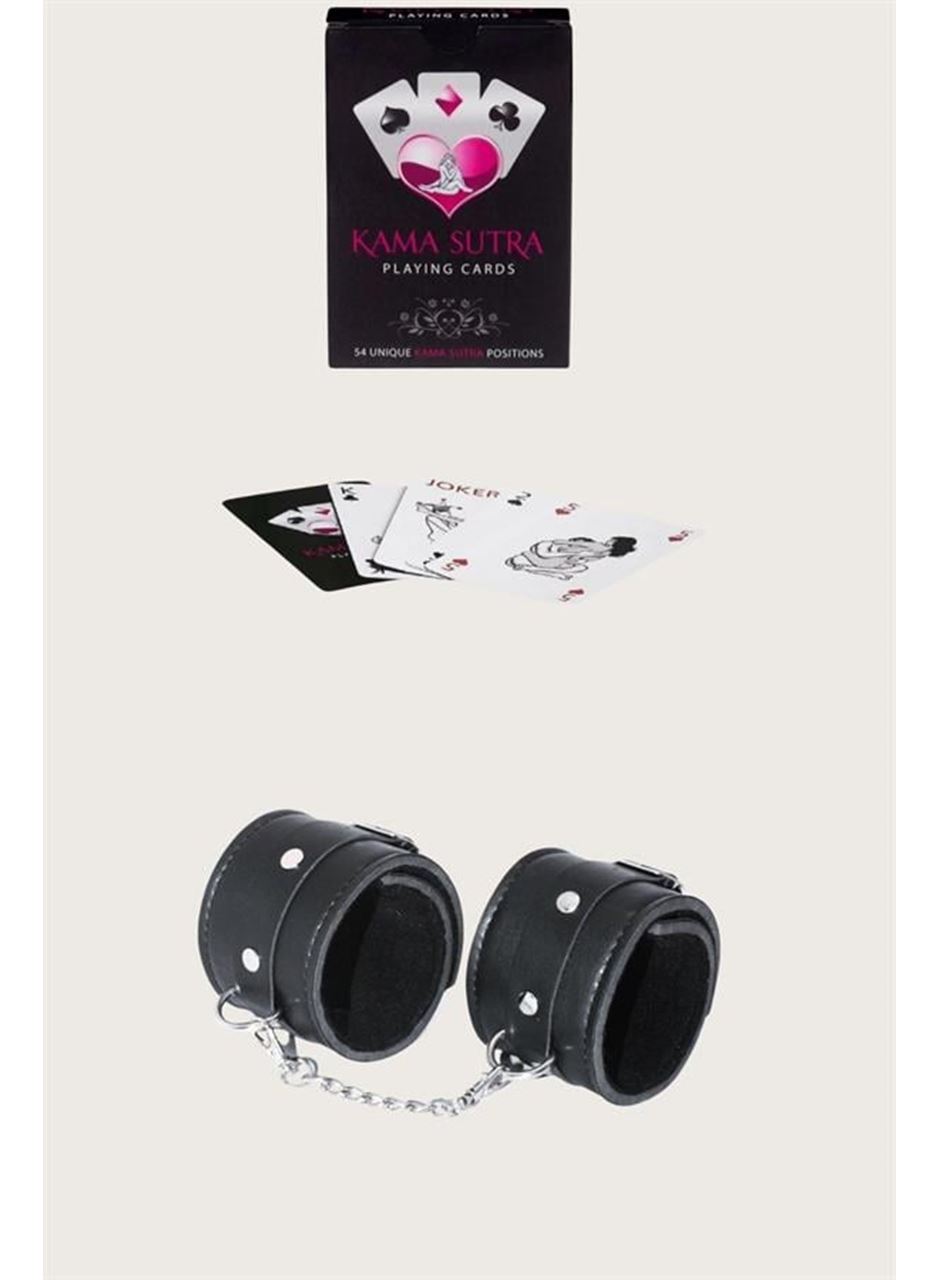 Sexy Görselli Oyun Kartı Kama Sutra Siyah Kelepçe Set