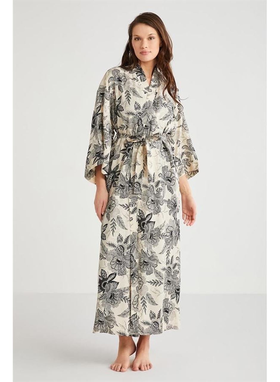 Penye Mood %100  Viskon Çiçek Desen 2'li Sabahlık Gecelik Takımı