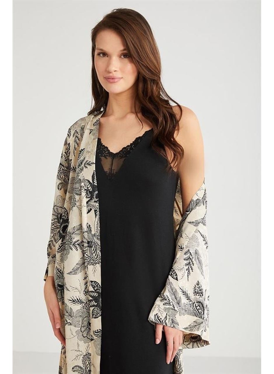 Penye Mood %100  Viskon Çiçek Desen 2'li Sabahlık Gecelik Takımı