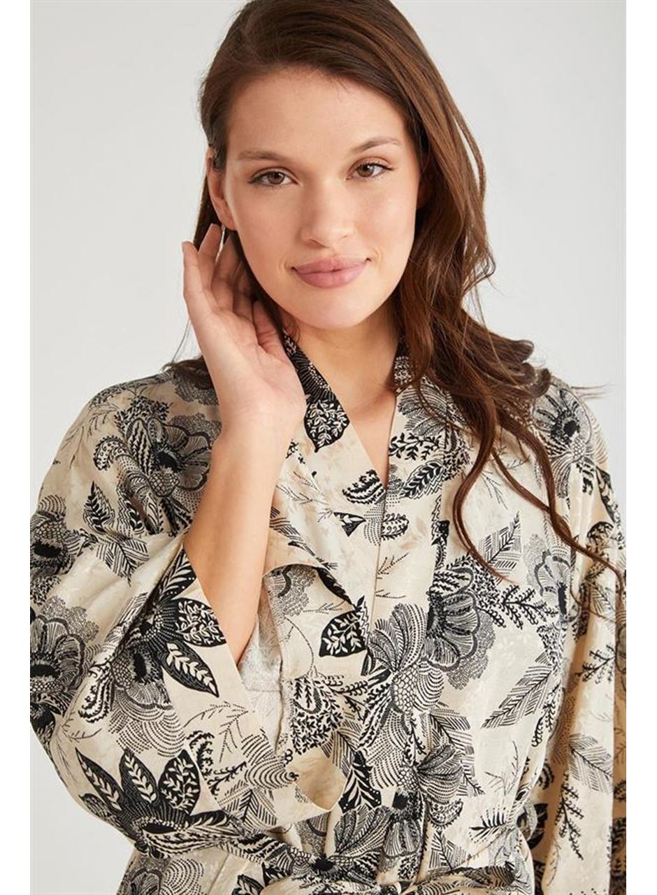 Penye Mood %100  Viskon Çiçek Desen 2'li Sabahlık Gecelik Takımı