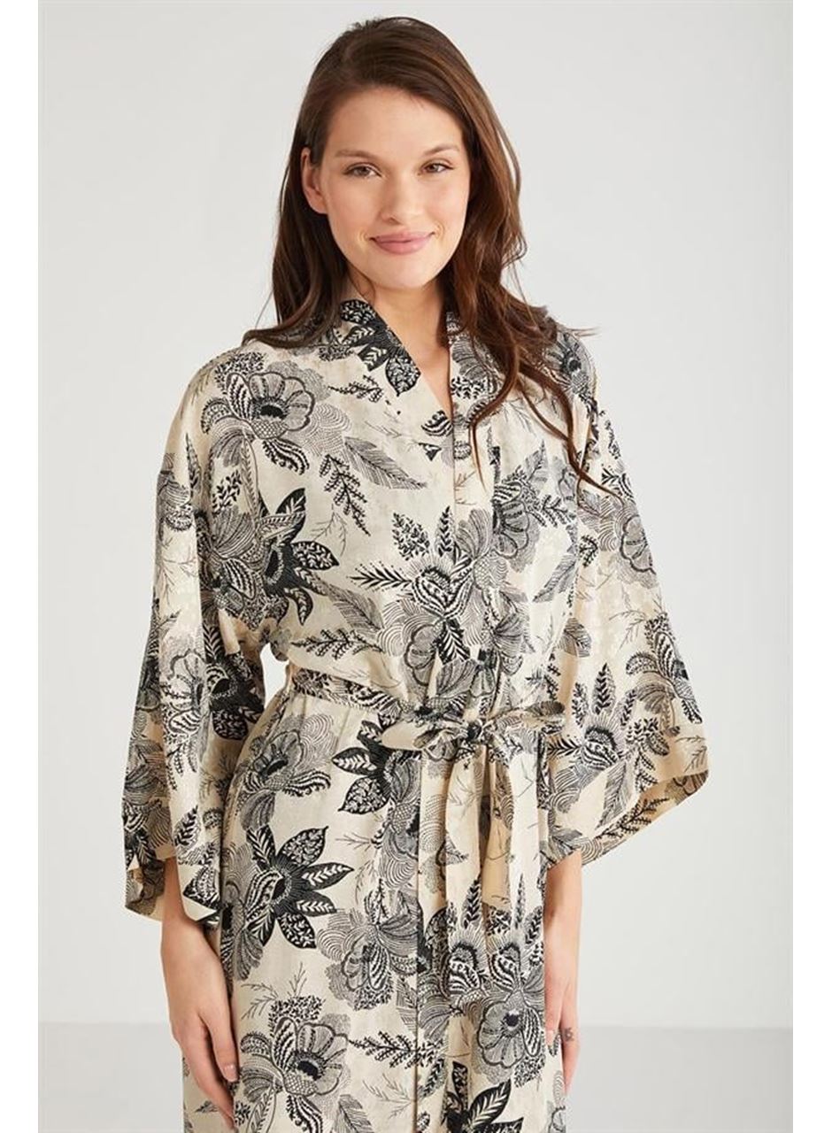 Penye Mood %100  Viskon Çiçek Desen 2'li Sabahlık Gecelik Takımı