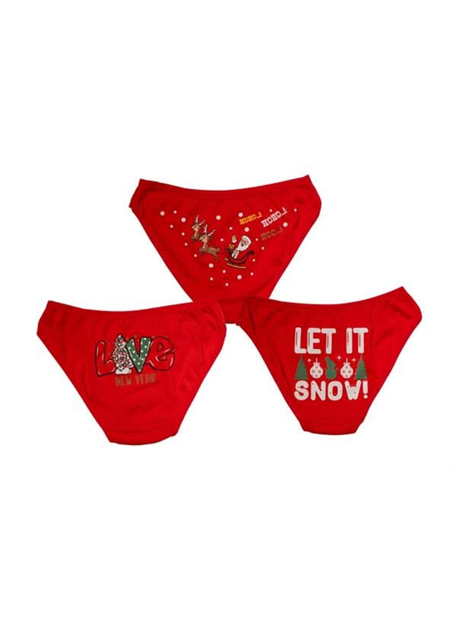 Kırmızı Yılbaşı Desenli 3'lü Pamuklu Külot Takımı