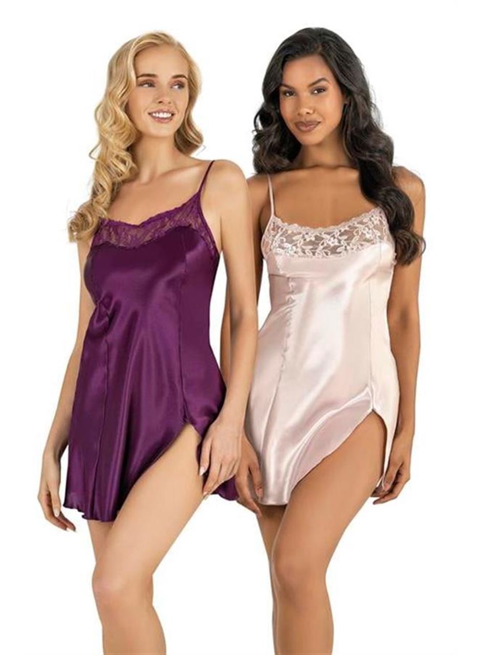 Pudra Kısa Saten Gecelik 8217