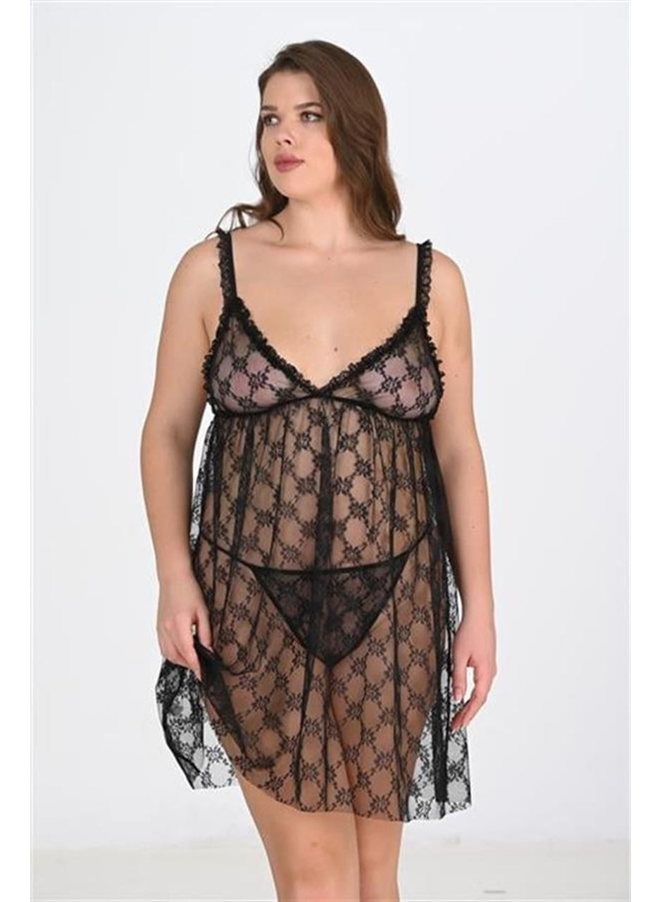 Büyük Beden Siyah Gecelik 3041