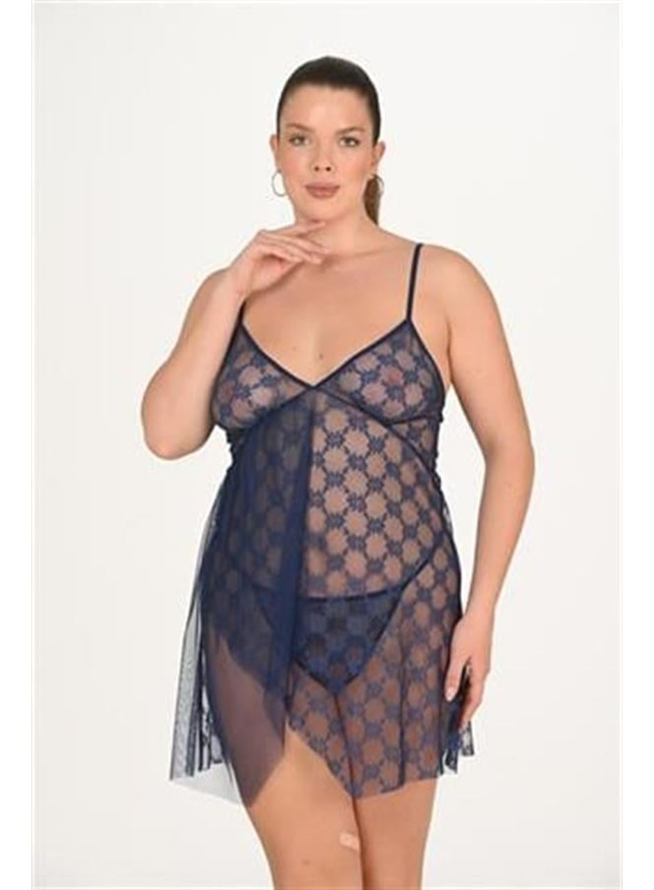 Büyük Beden Lacivert Gecelik 3046